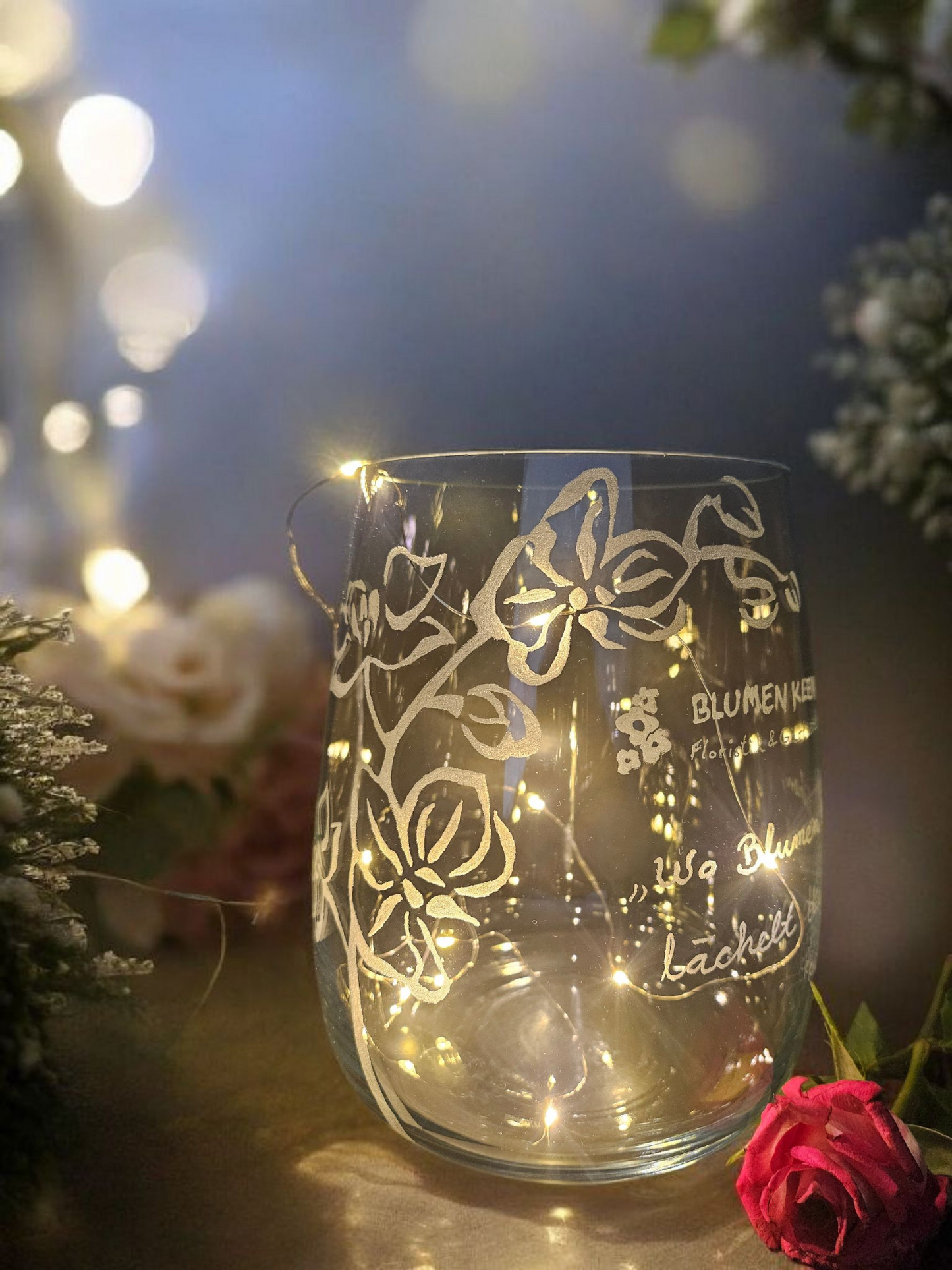 Vase von Hand graviert mit Wunschmotiv Glasgravur personalisiert