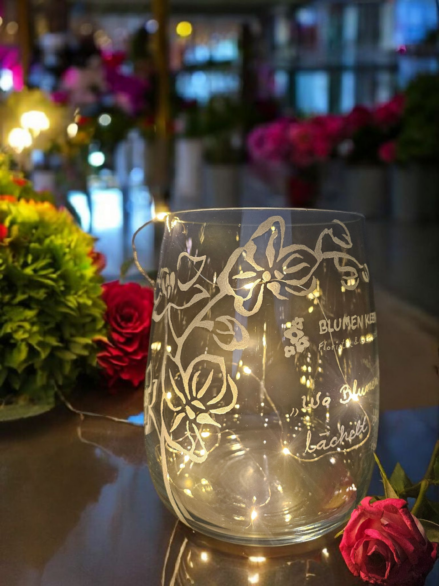 Vase von Hand graviert mit Wunschmotiv Glasgravur personalisiert