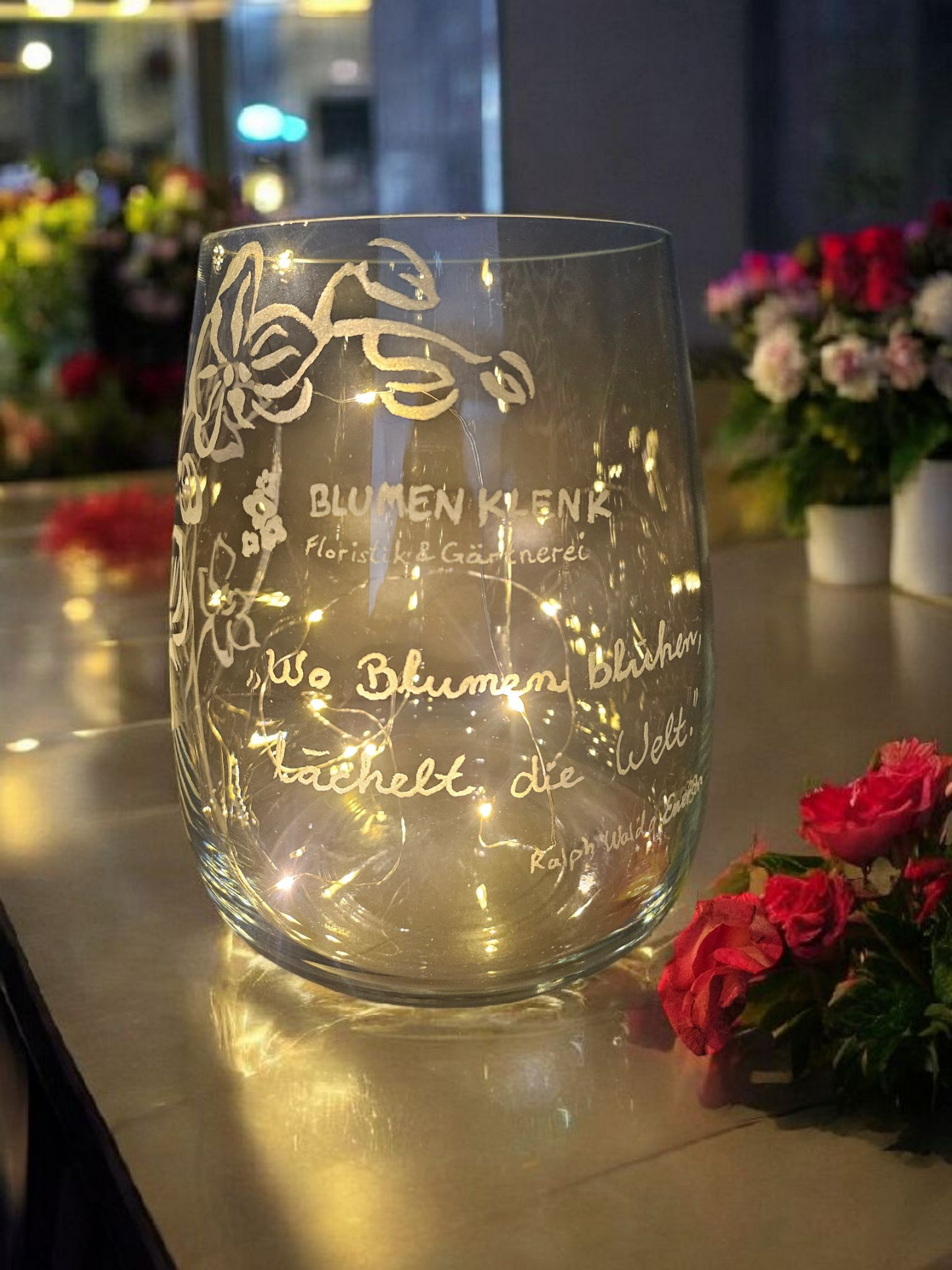 Vase von Hand graviert mit Wunschmotiv Glasgravur personalisiert