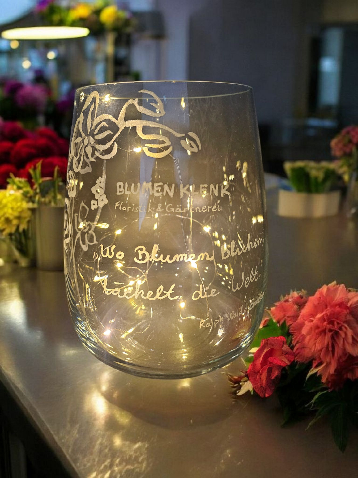 Vase von Hand graviert mit Wunschmotiv Glasgravur personalisiert