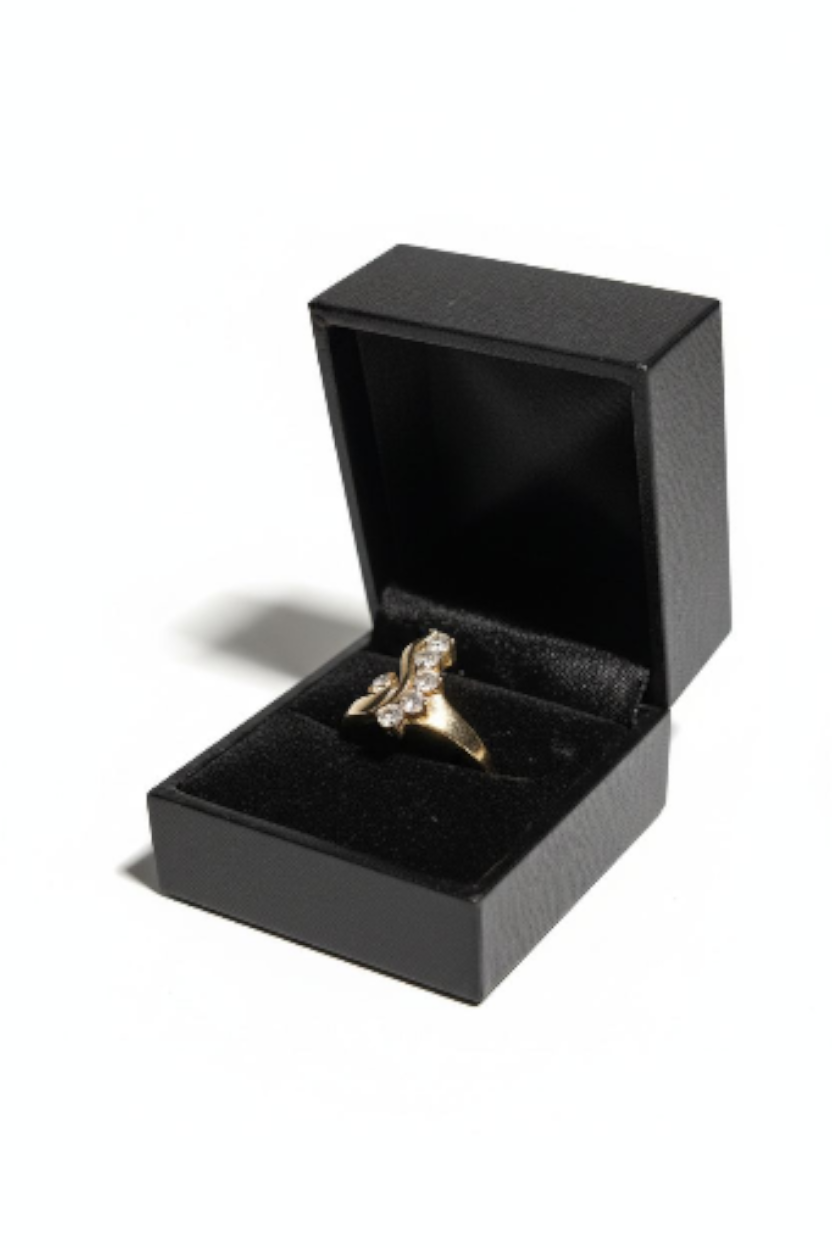 Regenbogen-Mondstein Silberring (vergoldet) – Größe 54