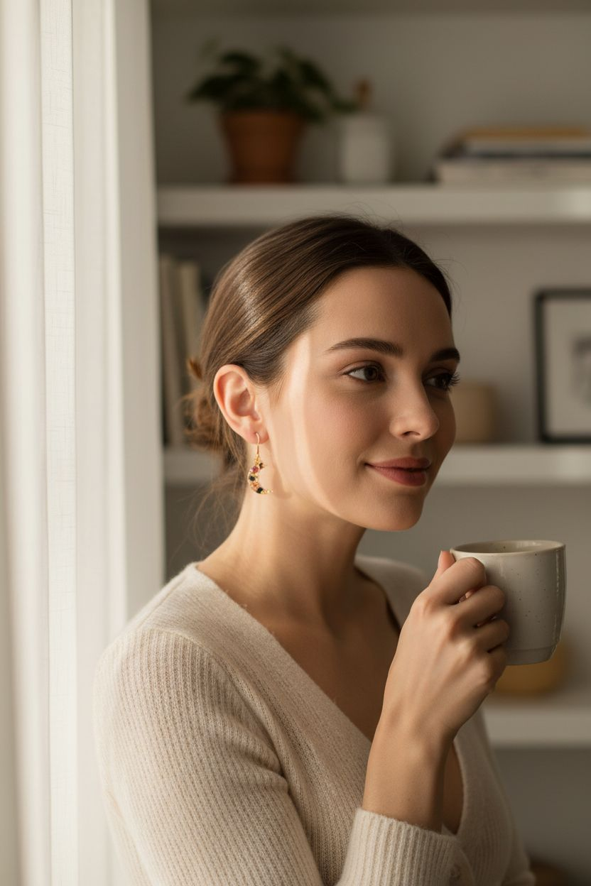 Halbmond-Ohrhänger mit Rubin, Granat & Spinell