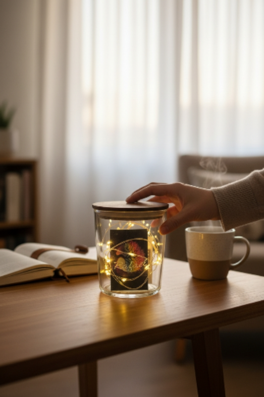 Lichtglas mit Namensgravur und Inhalt