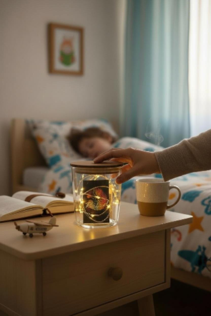 Lichtglas mit Namensgravur und Inhalt