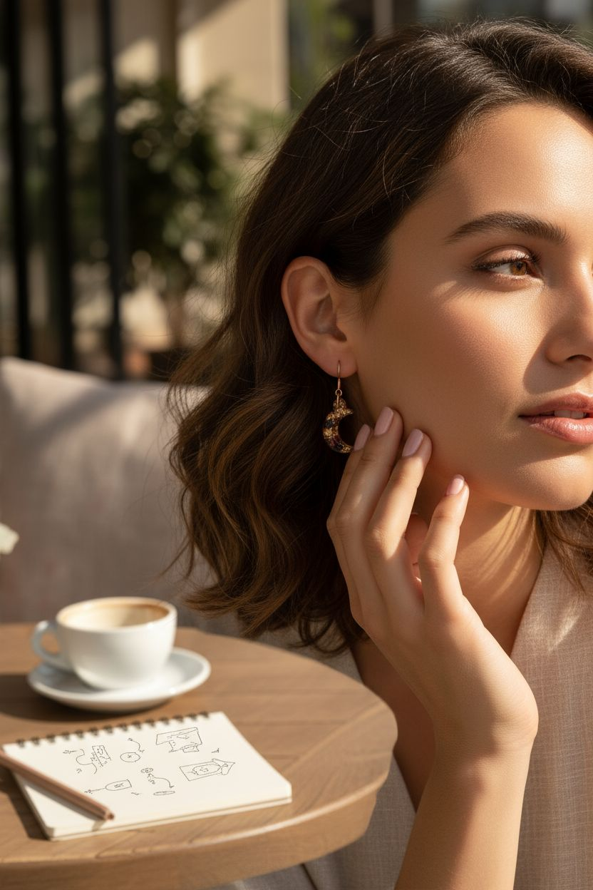 Halbmond-Ohrhänger mit Rubin, Granat & Spinell