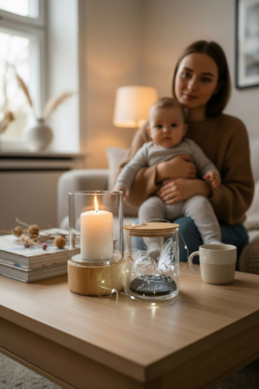 Lichtglas Fee (mit Name) für Mädchen mit Halbmondkette, Lichterkette und Engel