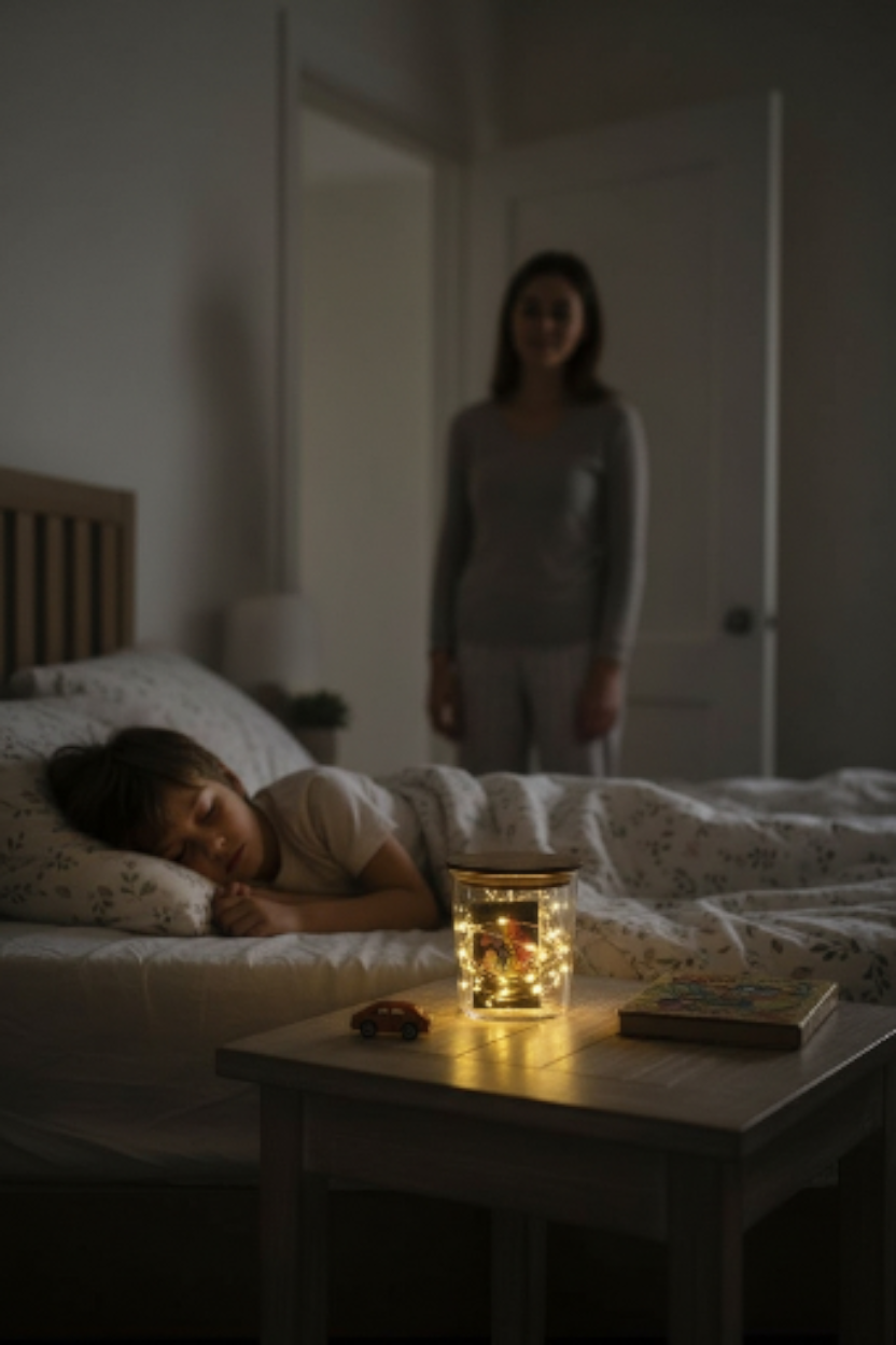 Lichtglas mit Namensgravur und Inhalt