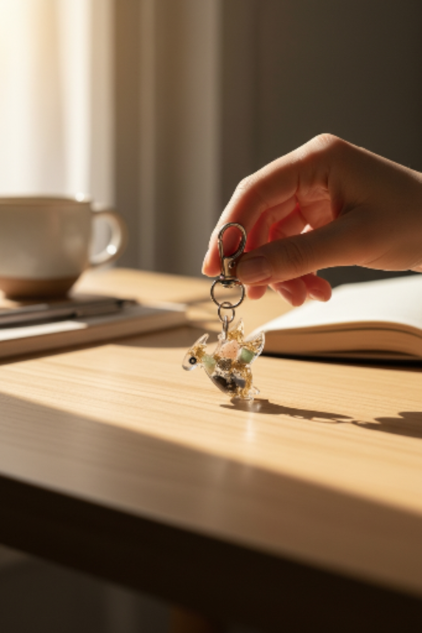 Pteranodon (2,5x3cm) Schlüsselanhänger aus Epoxidharz – mit Halbedelsteinen